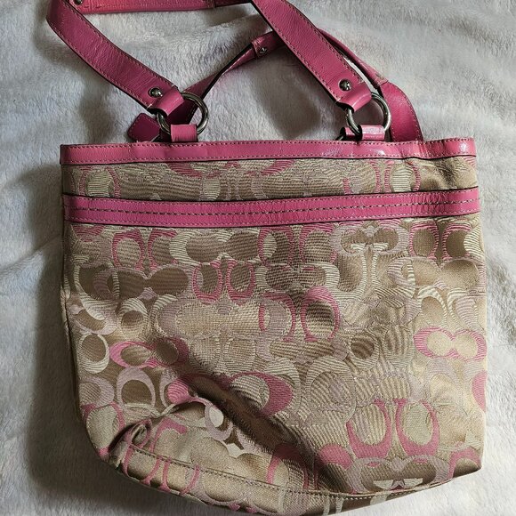 Coach Penelope Lunch Tote in Signature Khaki and Pink VINTAGE Handbag - Picture 3 of 5